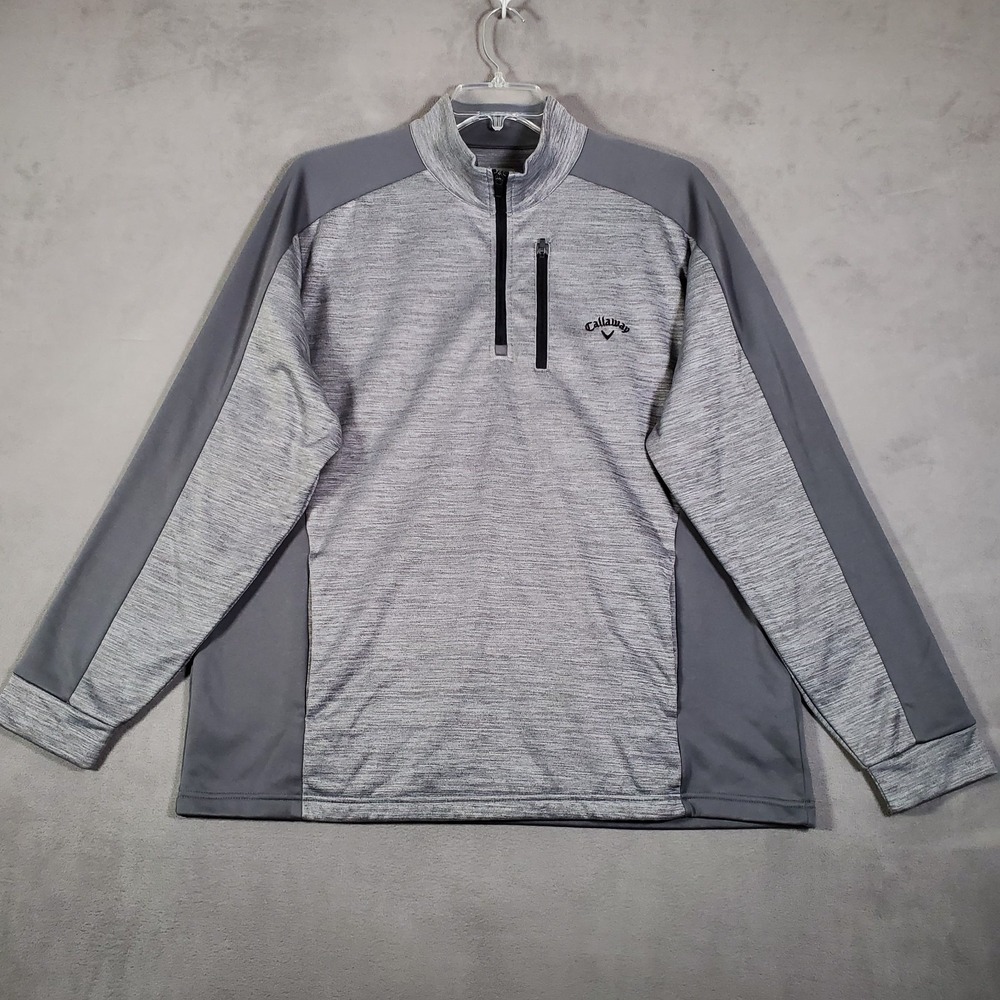 Callaway Golf Sweater Mens XL Gray 1/4 Zip Long Sleeve Pockets Pullover Active